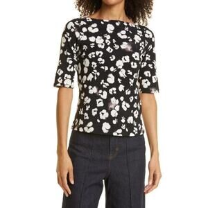 Ted‎ Baker Cemolo Floral Top Tee Short Sleeve Black & White Stretch Women's 2